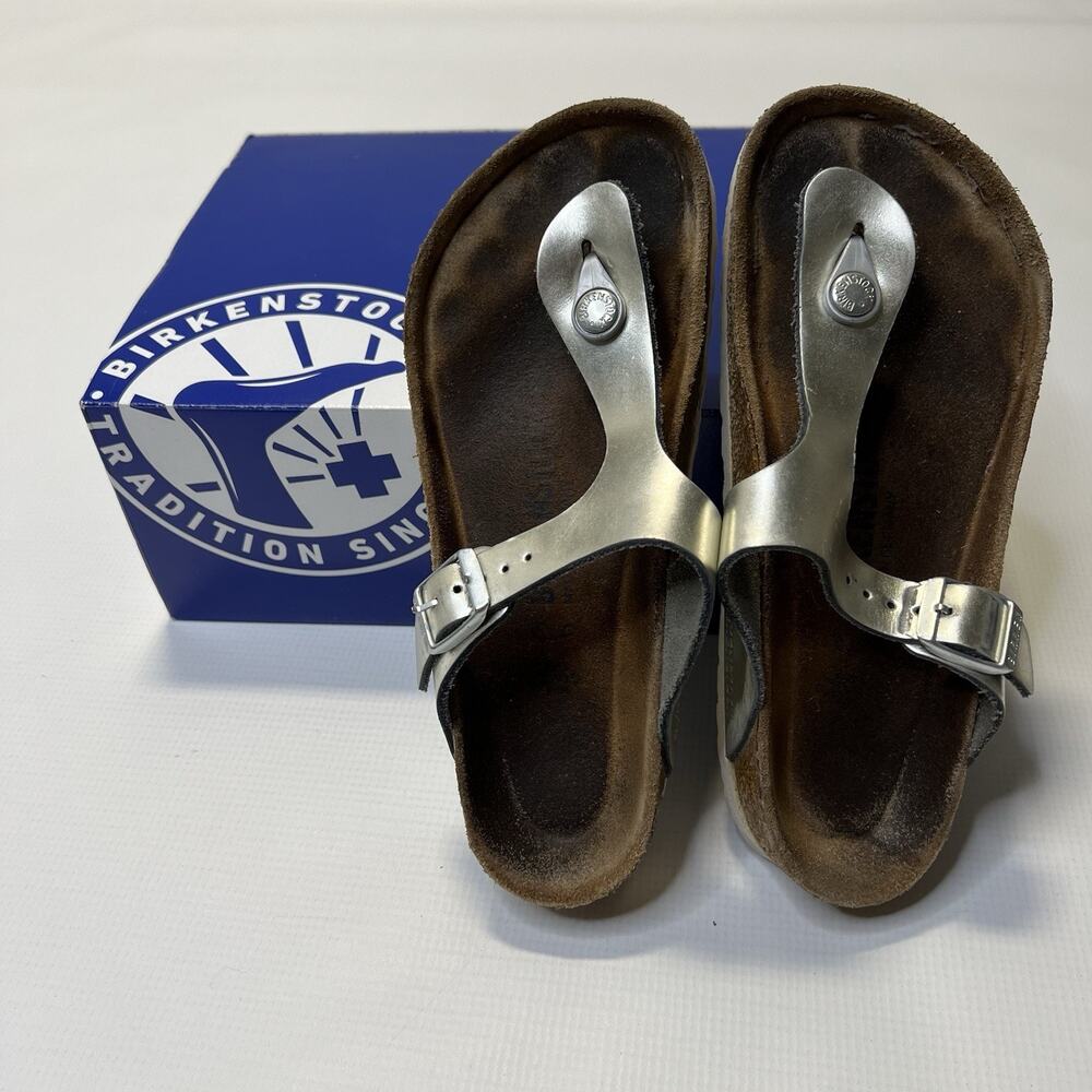 Birkenstock Gizeh Sandals Size EU 36 US L 5 Metallic Silver Gray Thong T Strap